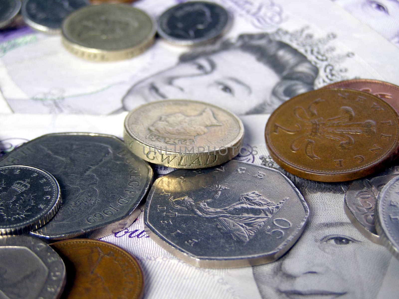 British Pounds banknotes and coins