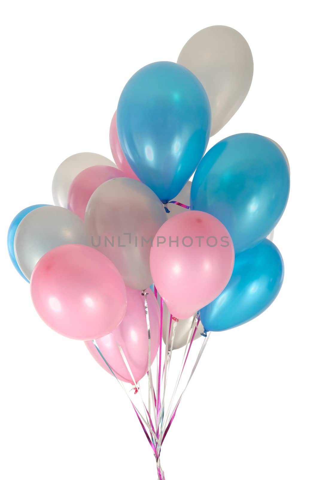 Balloons in strings on clean white background.