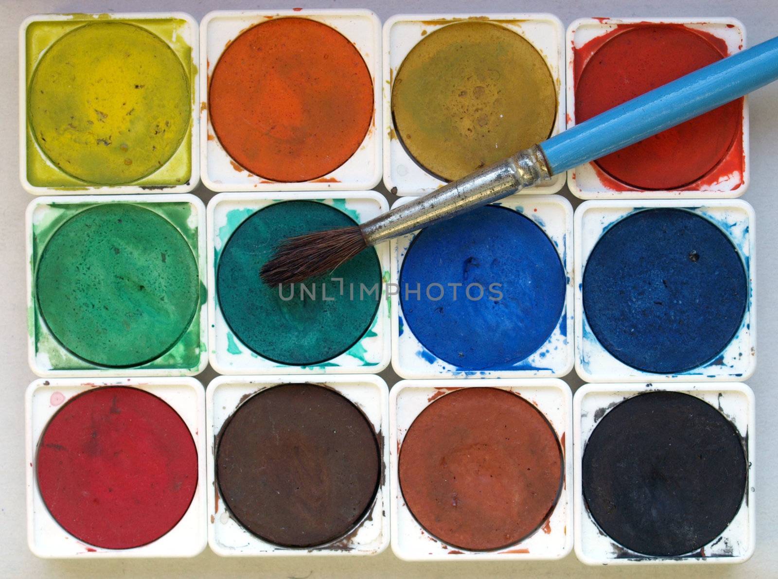 Painting tools colour palette and brushes