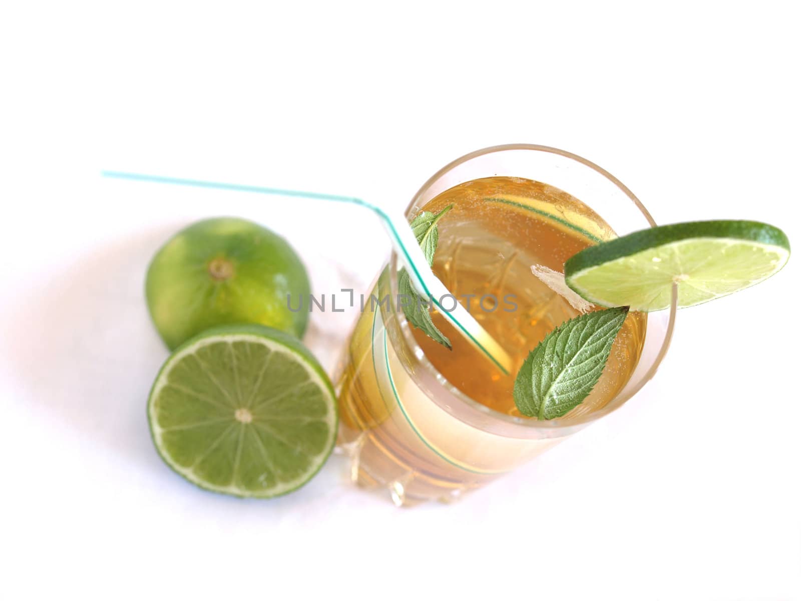 Cocktail mixed alcoholic drink with lime and peppermint
