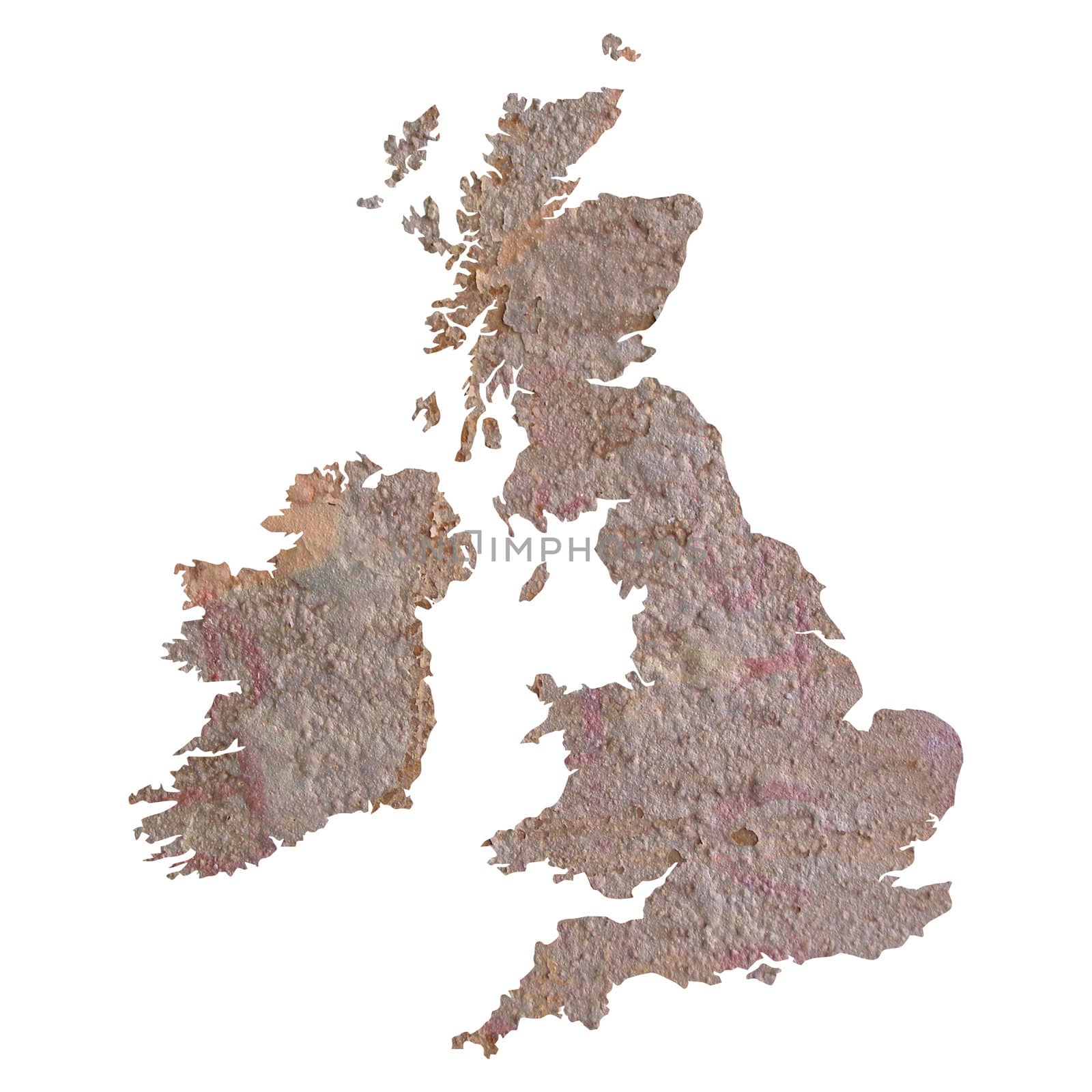 UK and Ireland map with rusted steel background