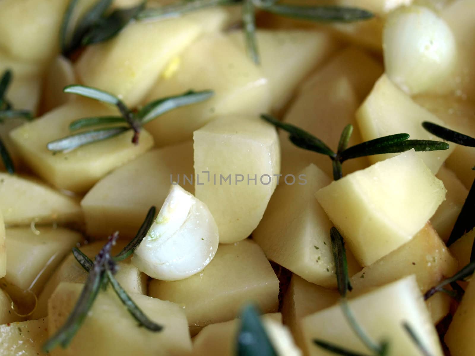 Potatoes with rosemary vegetarian food background