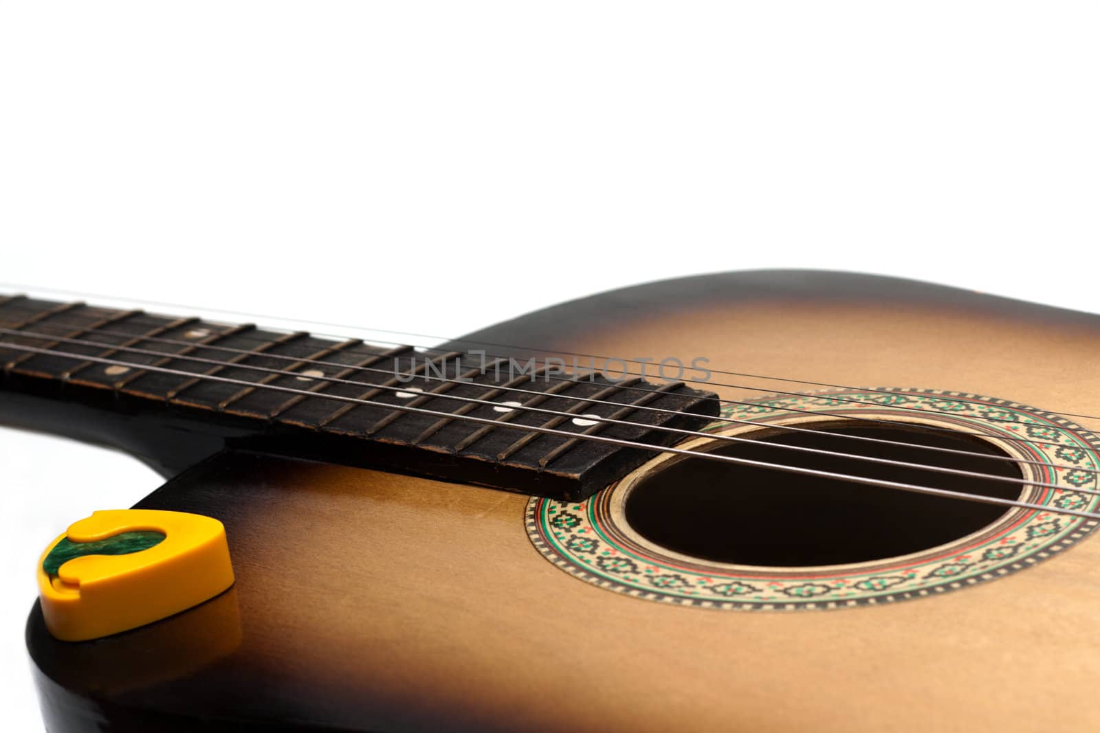 Guitar, strings insulated on white background