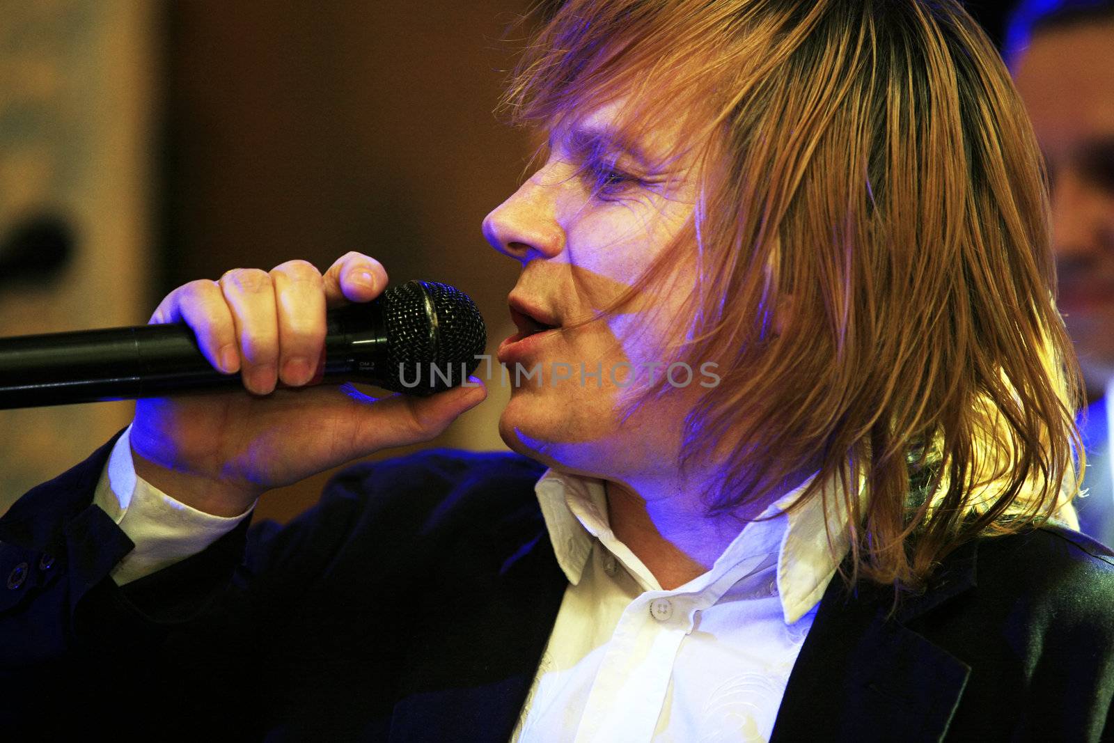 MOSCOW - DEC 25 : Russian singer and musician Victor Saltykov during a show in Moscow in December 25, 2008. 