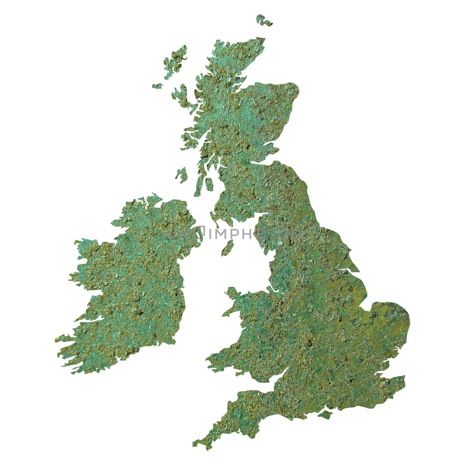 UK and Ireland map with rusted steel background