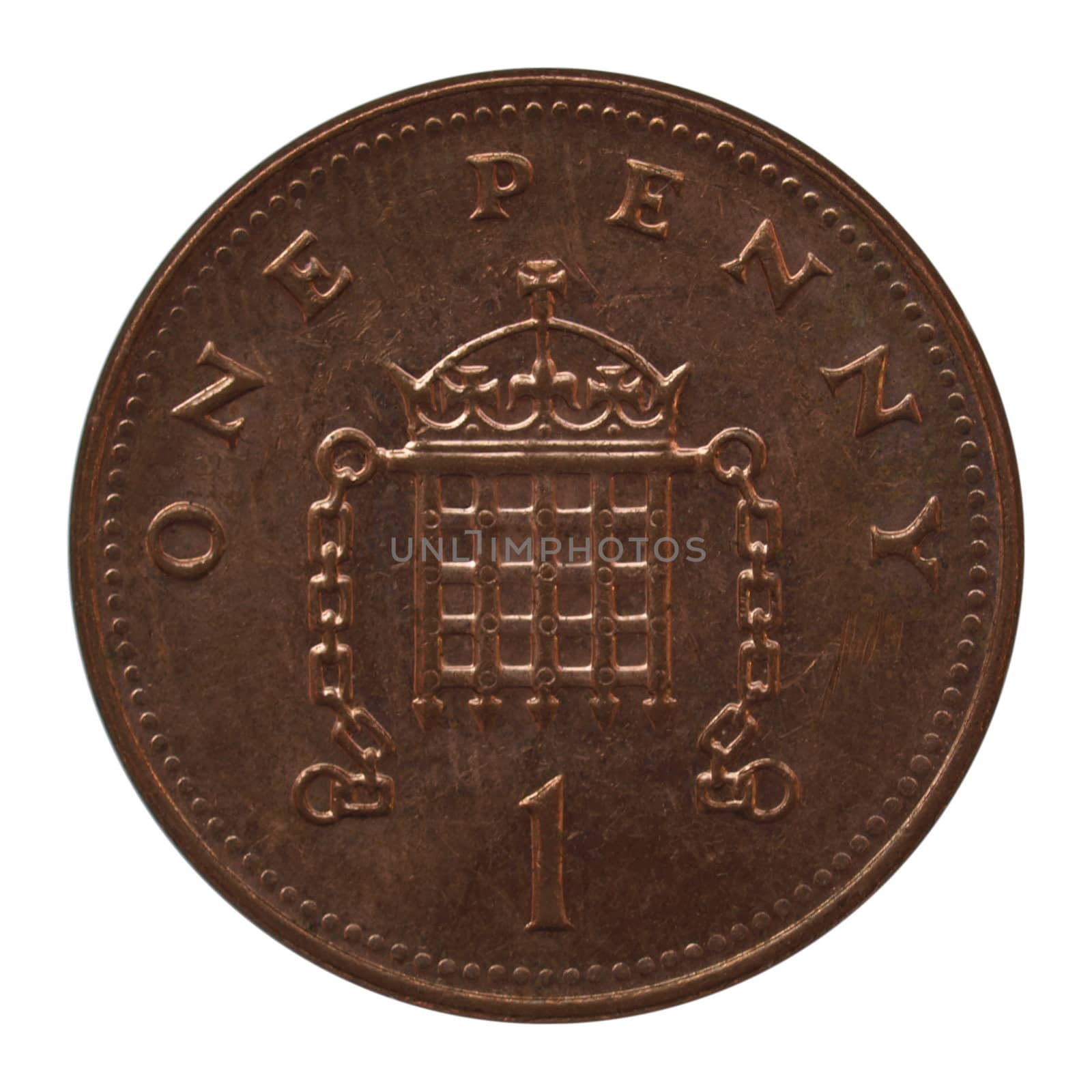 One Penny coin isolated over white background