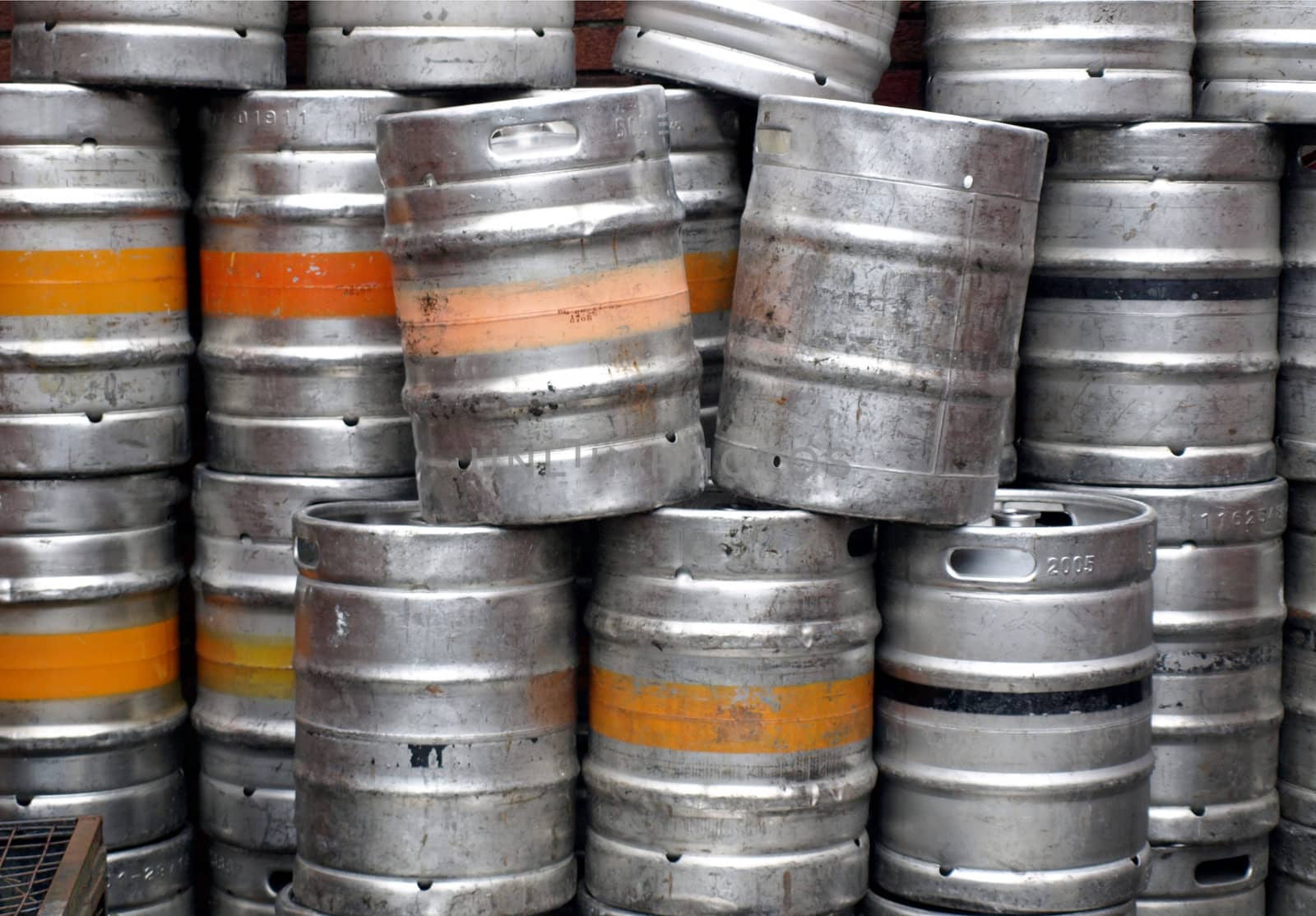 Range of stacked beer casks of kegs