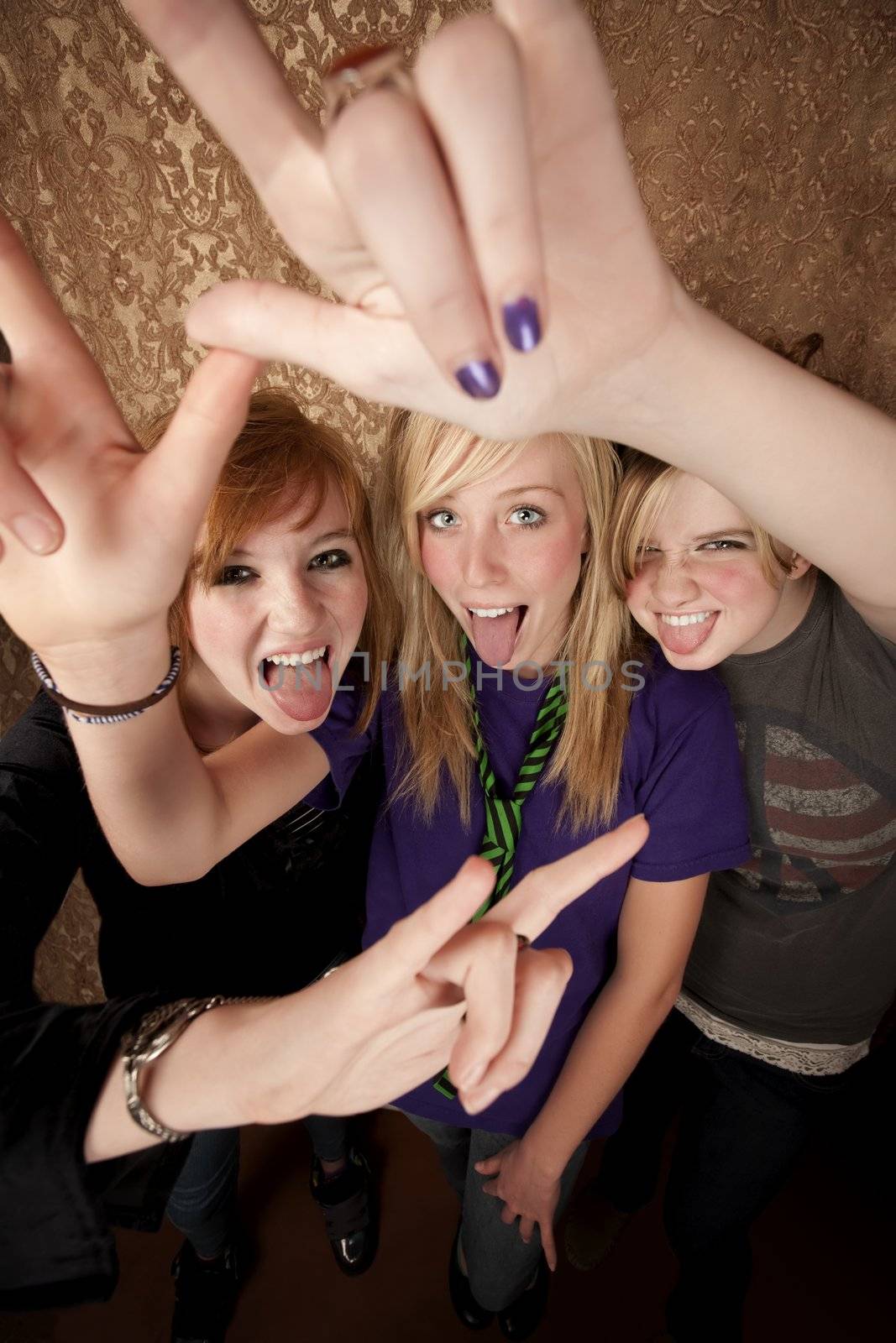 Three Young Girls Making Hand Gestures by Creatista