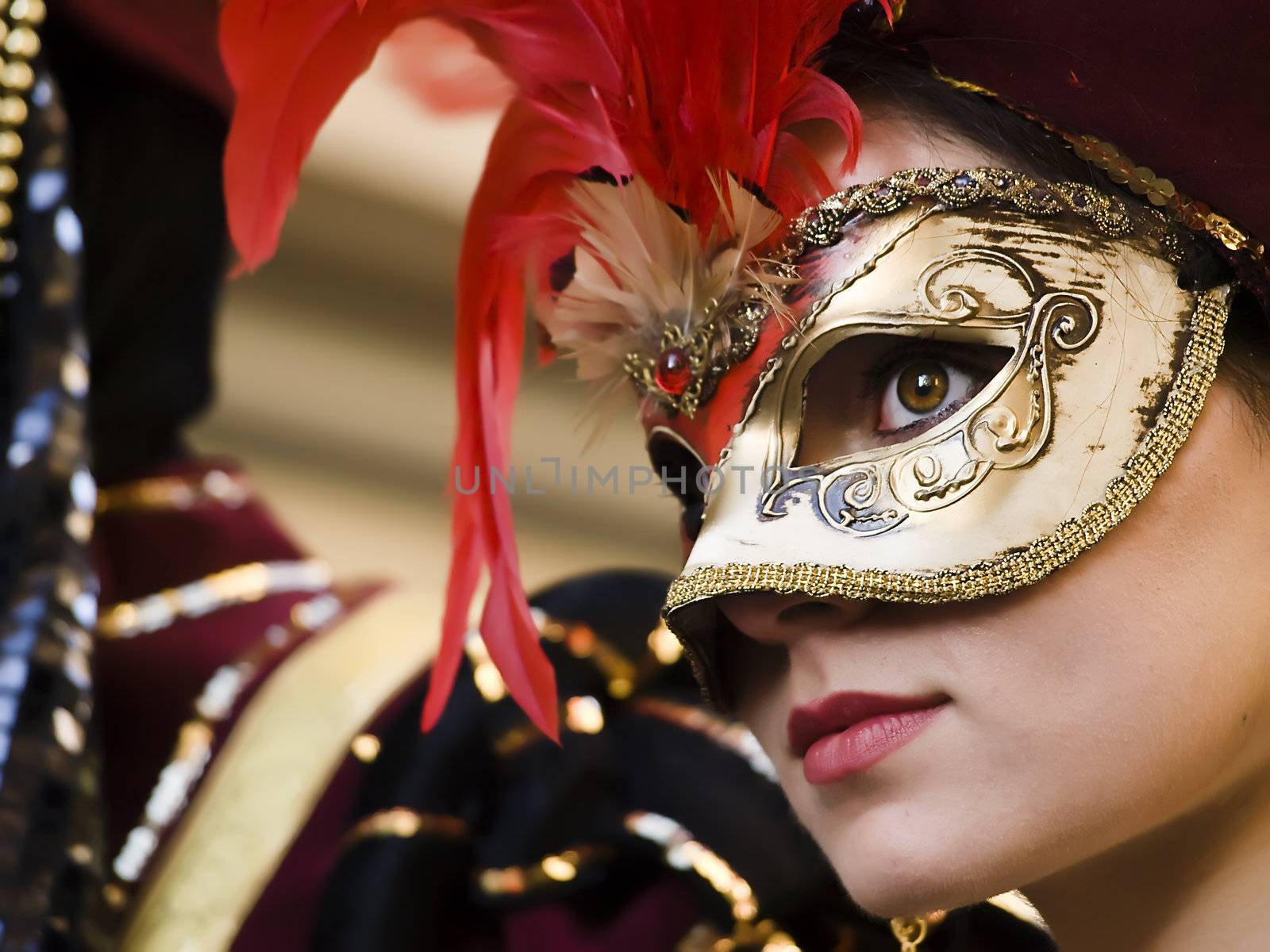 VALLETTA, MALTA - Feb 21st 2009 - Woman wearing beautiful Venetian style mask and costume at the International Carnival of Malta 2009