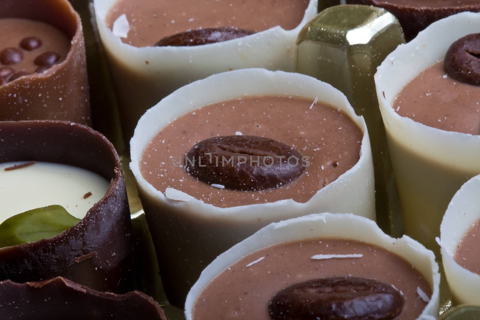 fancy box of chocolate candies white dark and milk 