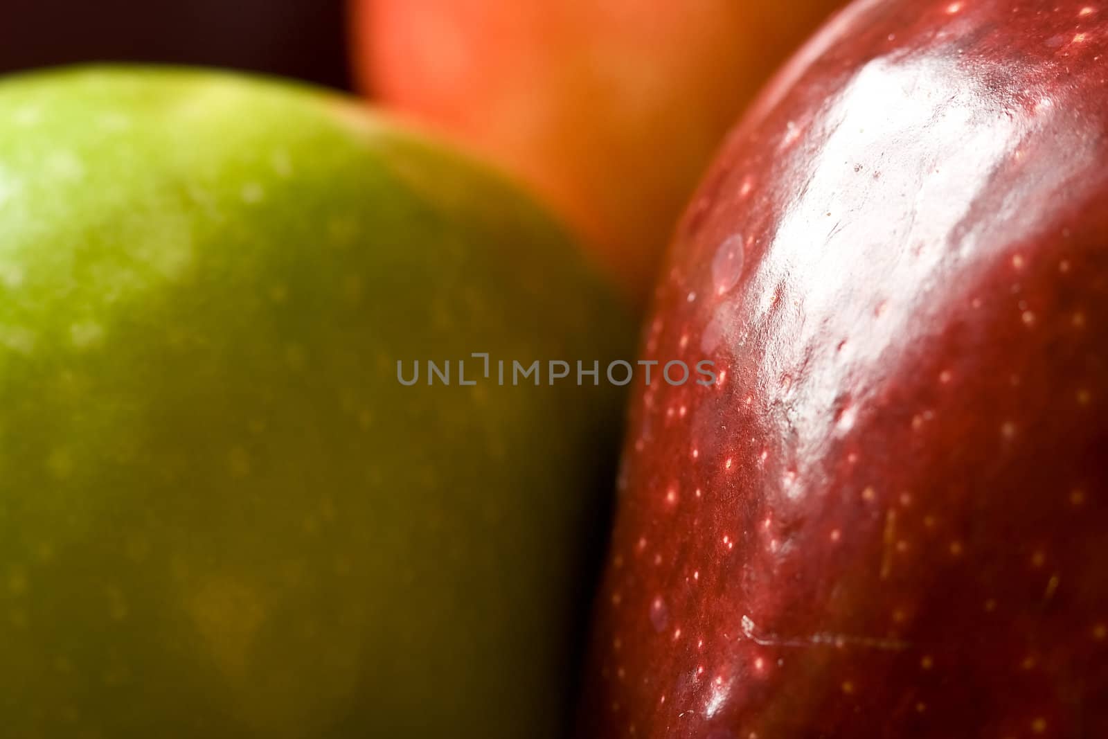 macro shot of fresh ripe apples washed with water
