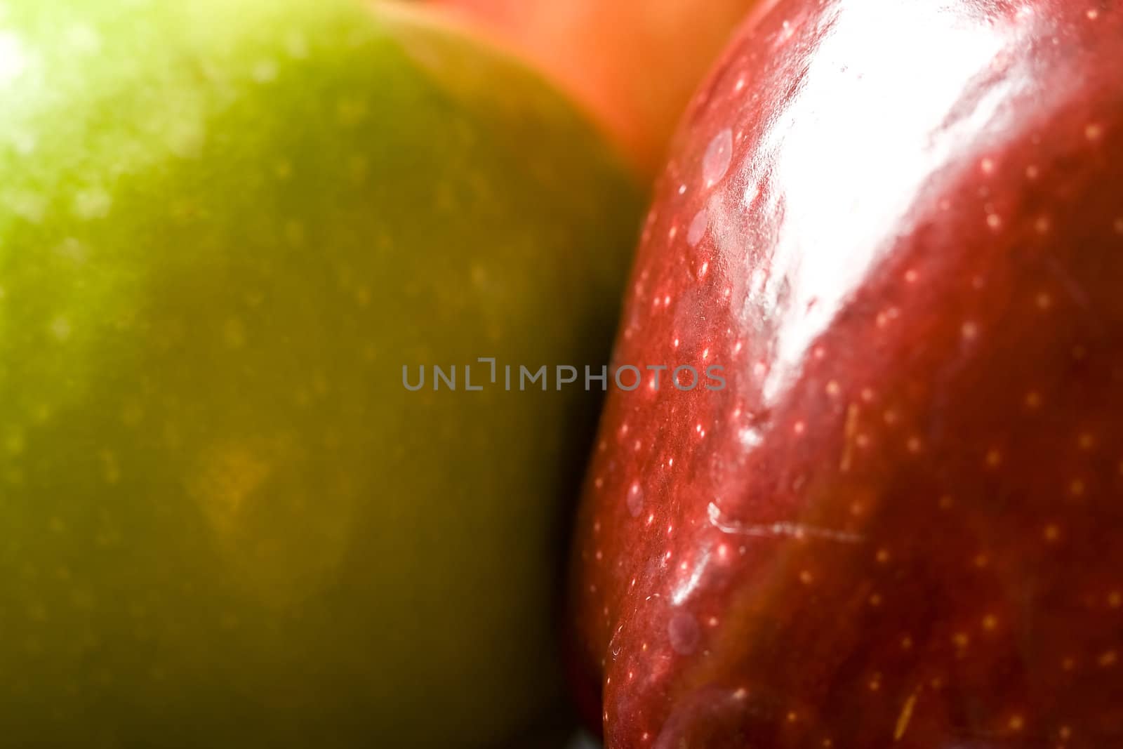 macro shot of fresh ripe apples washed with water