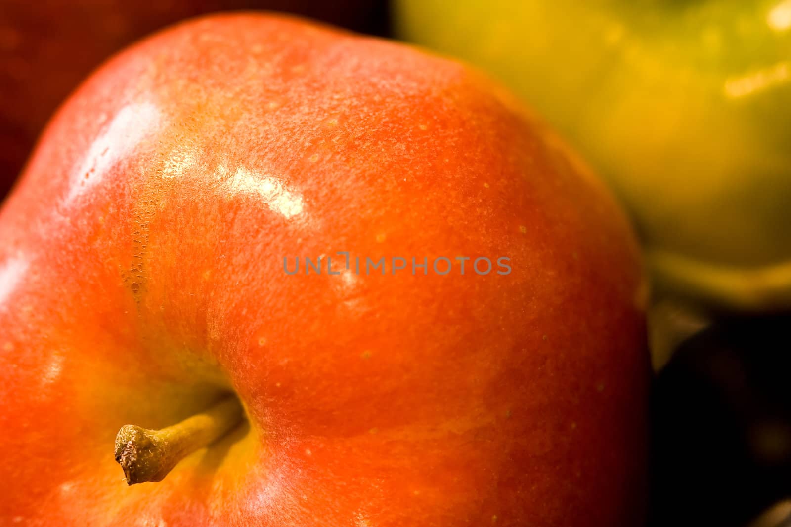 macro shot of fresh ripe apples washed with water