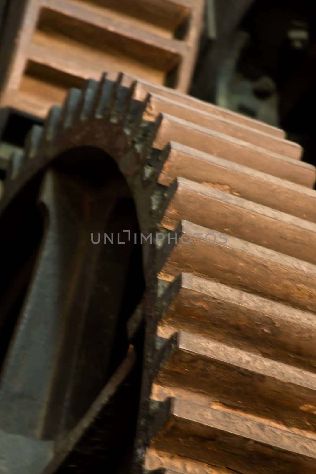 close up shot of two gears abstract industrial background concept