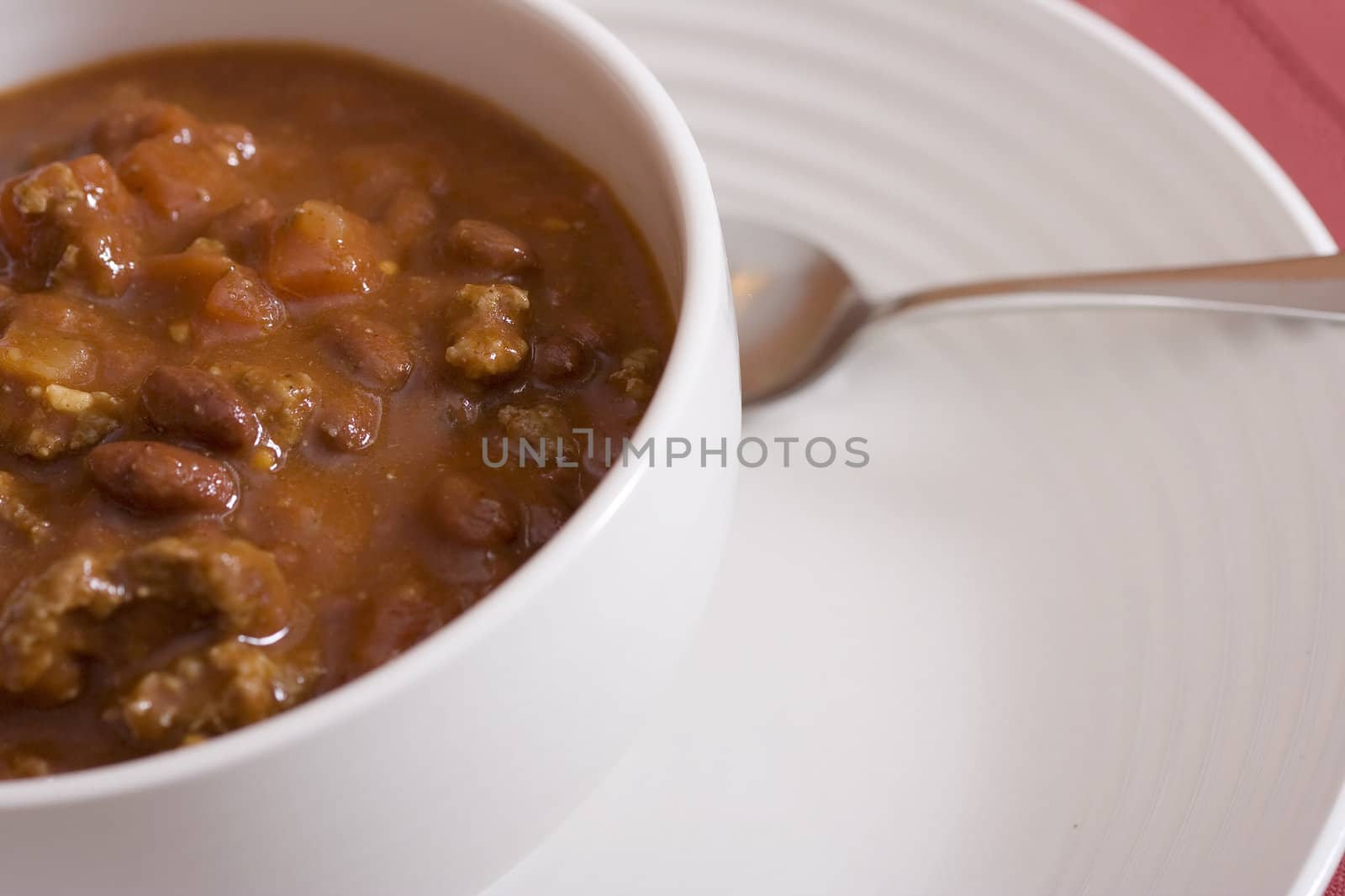 chunky homemade chili kidney beans tomatos and ground beef 