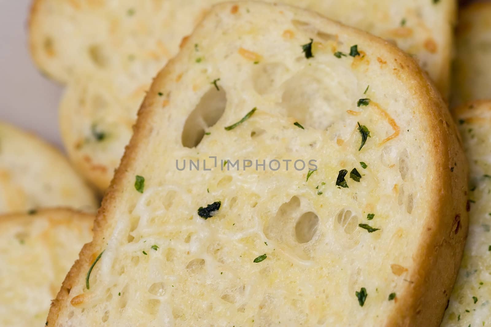 macro shot of fresh hot garlic toast nice color