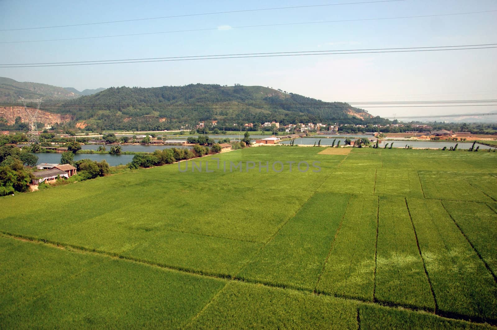 Green, natural landscape with lakes and rivers in Chinese countryside, around town QingYuan in Guangdong province.