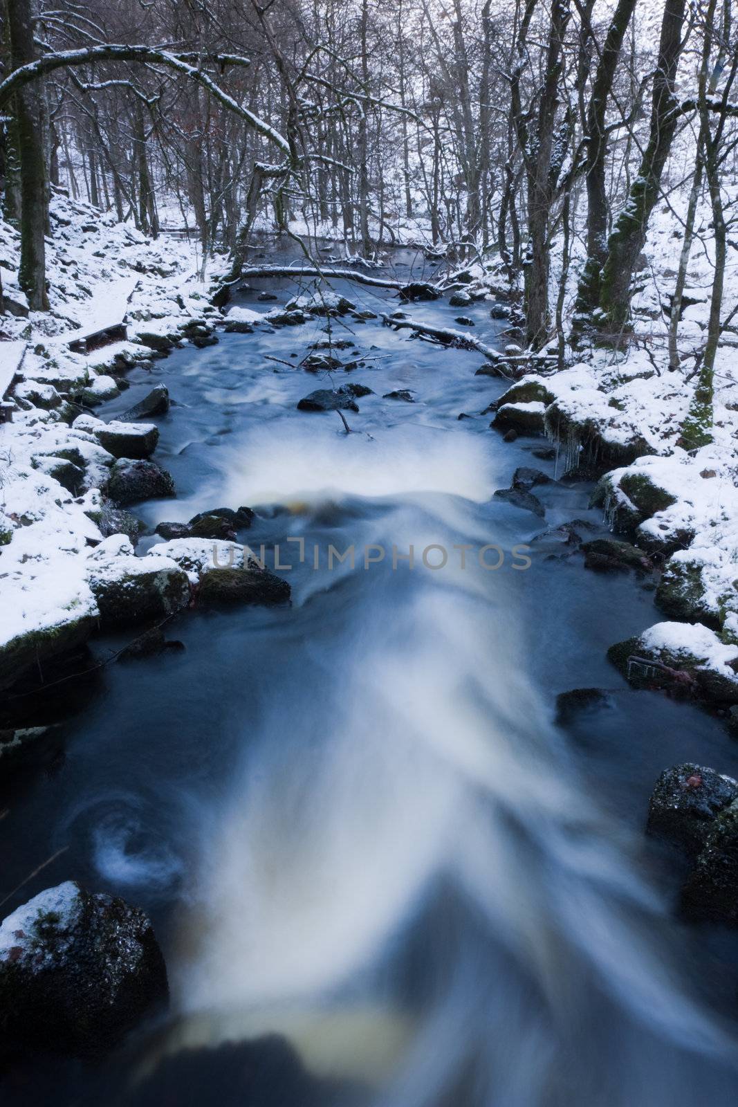 Long-exposure view of a stream in winter (Sweden)