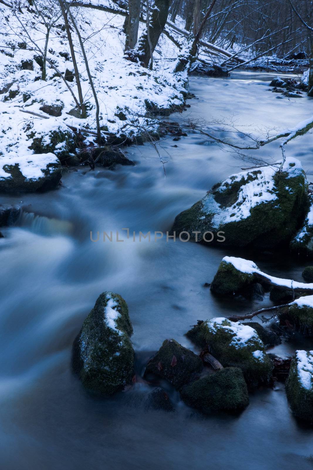 Long-exposure view of a stream in winter (Sweden)