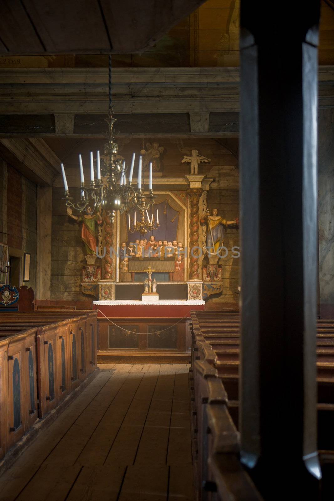 Interior of a traditional wooden church
