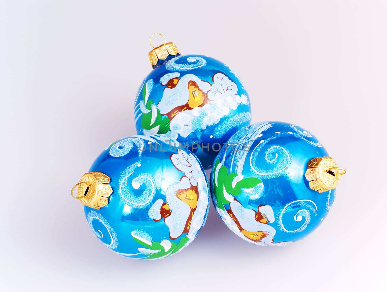 Christmas blue spheres on the white background