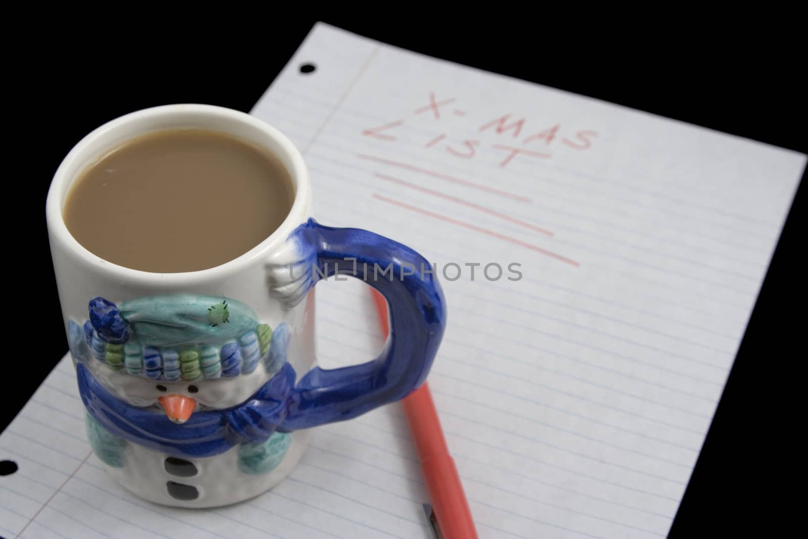 macro of coffee cup on paper