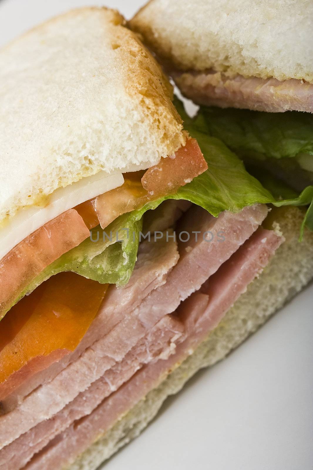 close up of a  ham and cheese sandwich