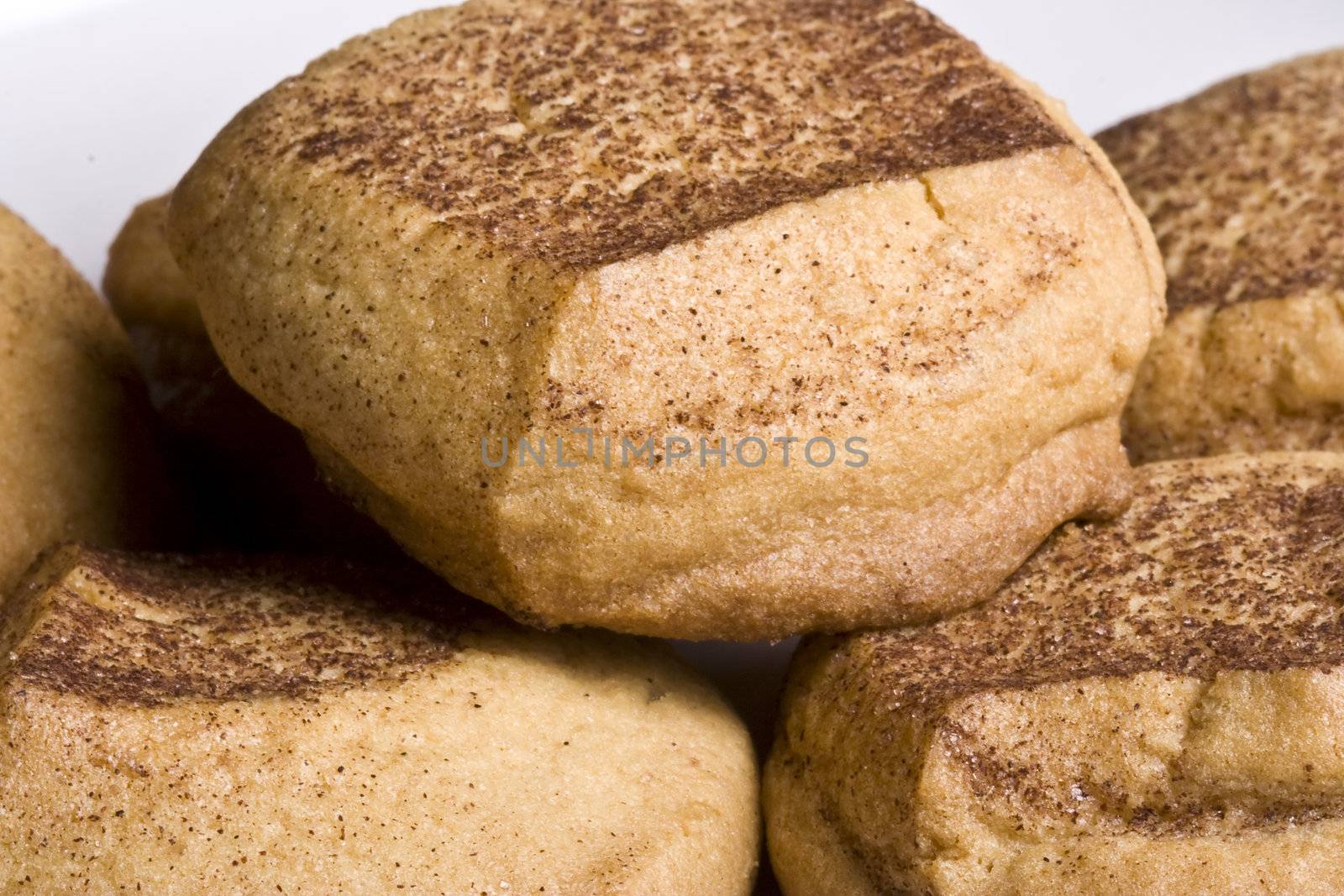 close up of some very delicious snickerdoodle sugar cookies just out of the warm oven.