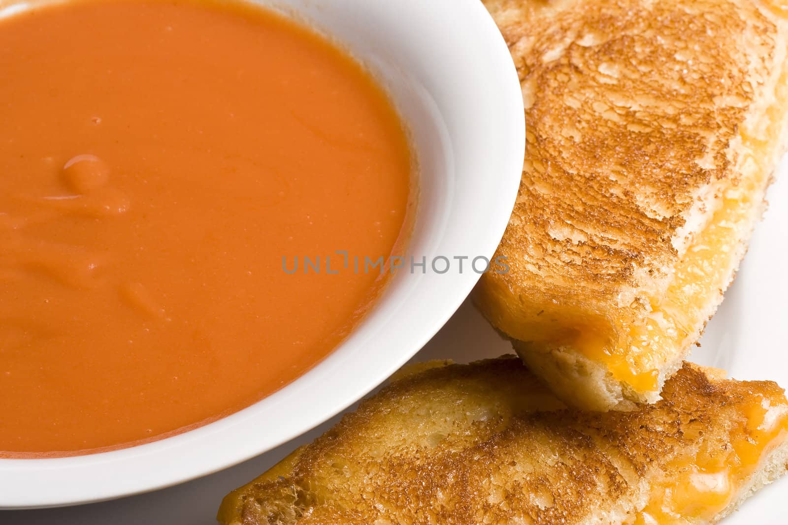 grilled cheese sandwich on a white plate shot with a macro lens