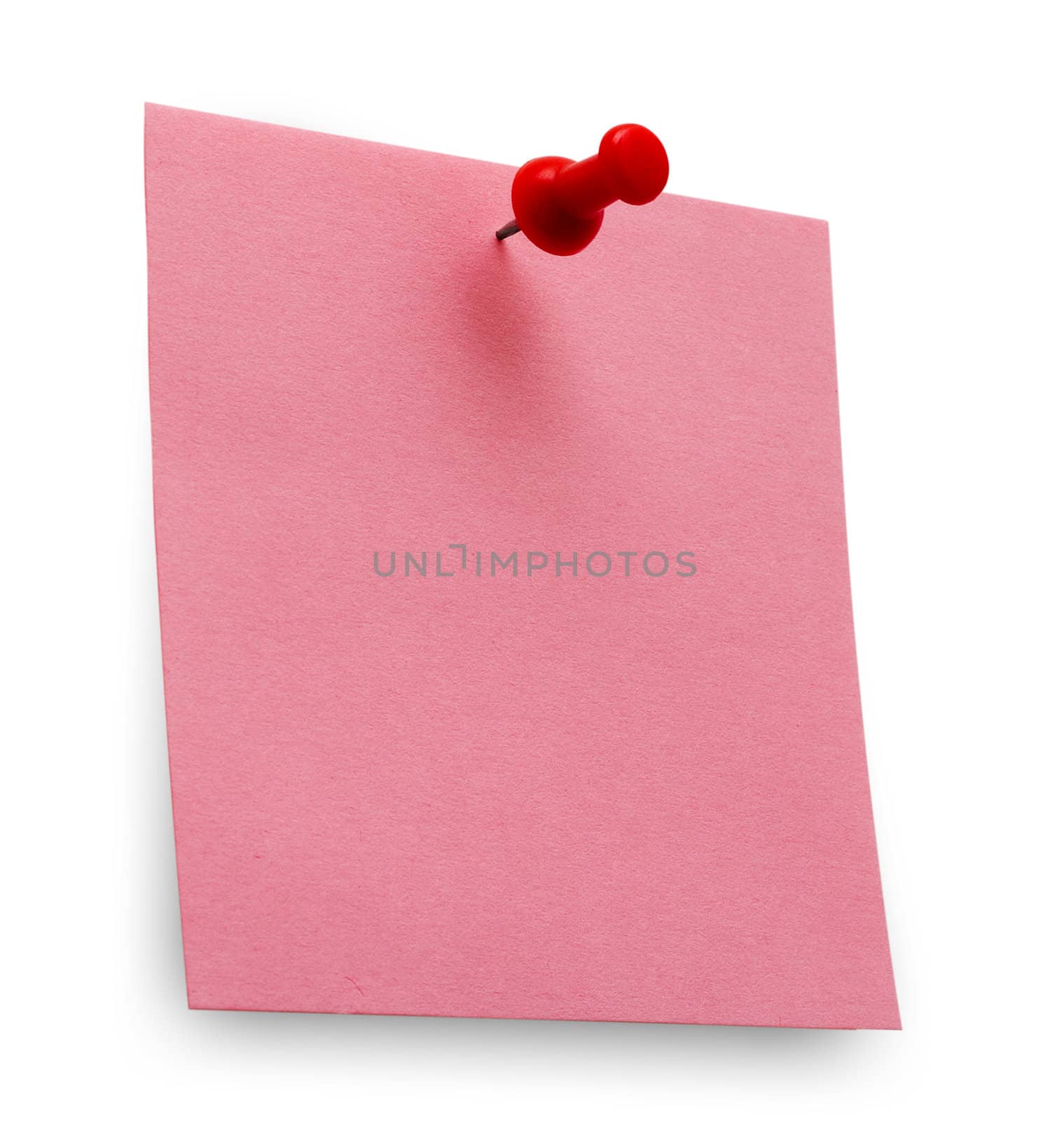 A red post it note with spin isolated with clipping path. Studio light.