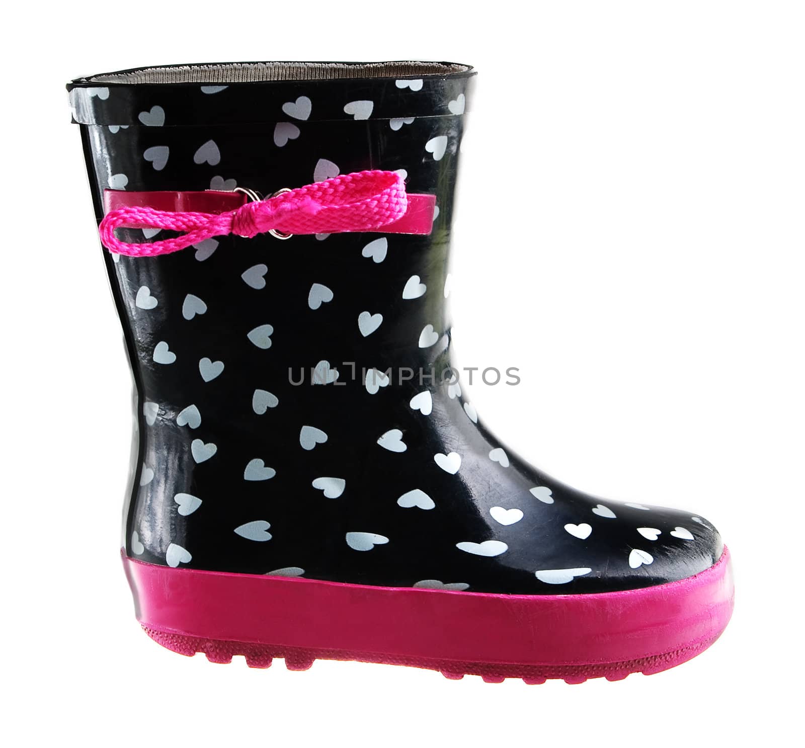 Colorful children's rubber boots. Isolated on a white background
