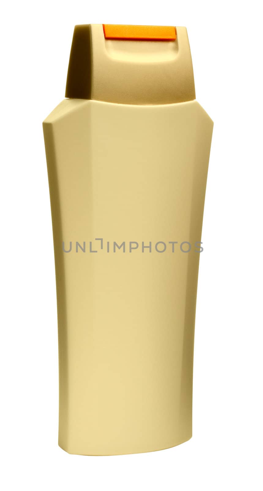 A bottle of shampoo is isolated on a white background