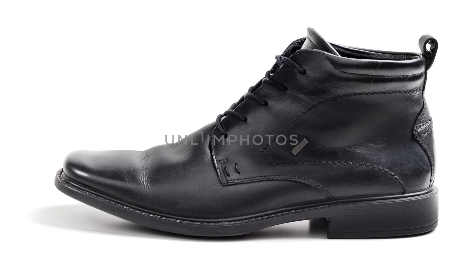 Men's winter leather boots isolated on white background