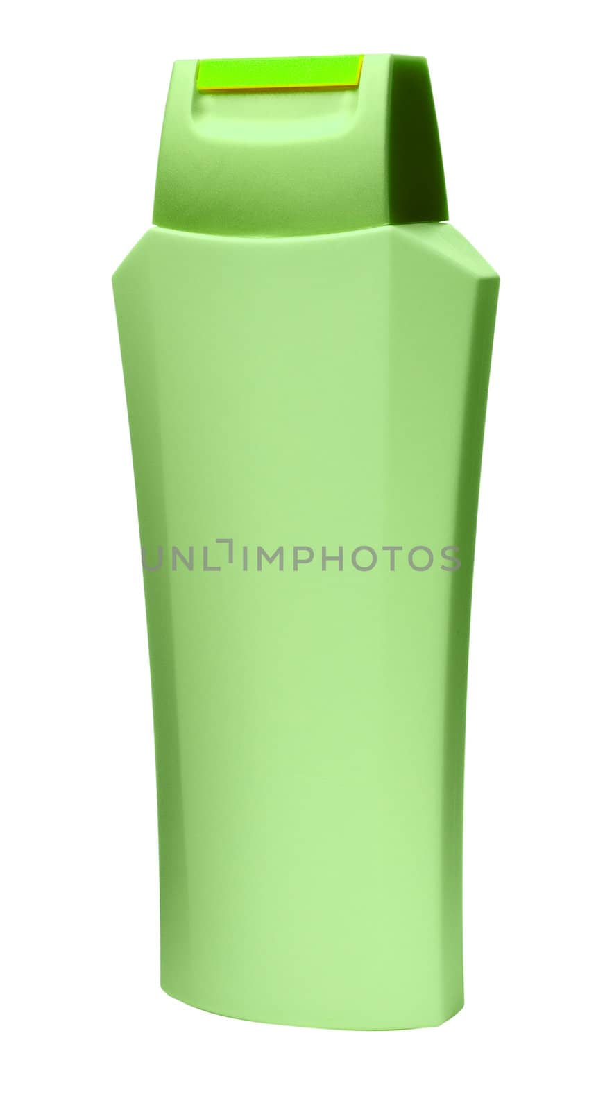 A bottle of shampoo is isolated on a white background