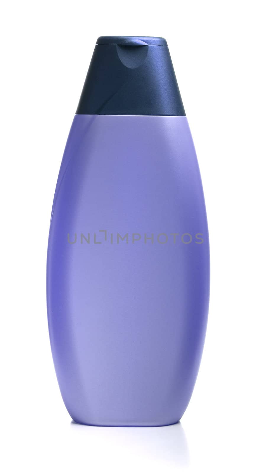 A bottle of shampoo is isolated on a white background