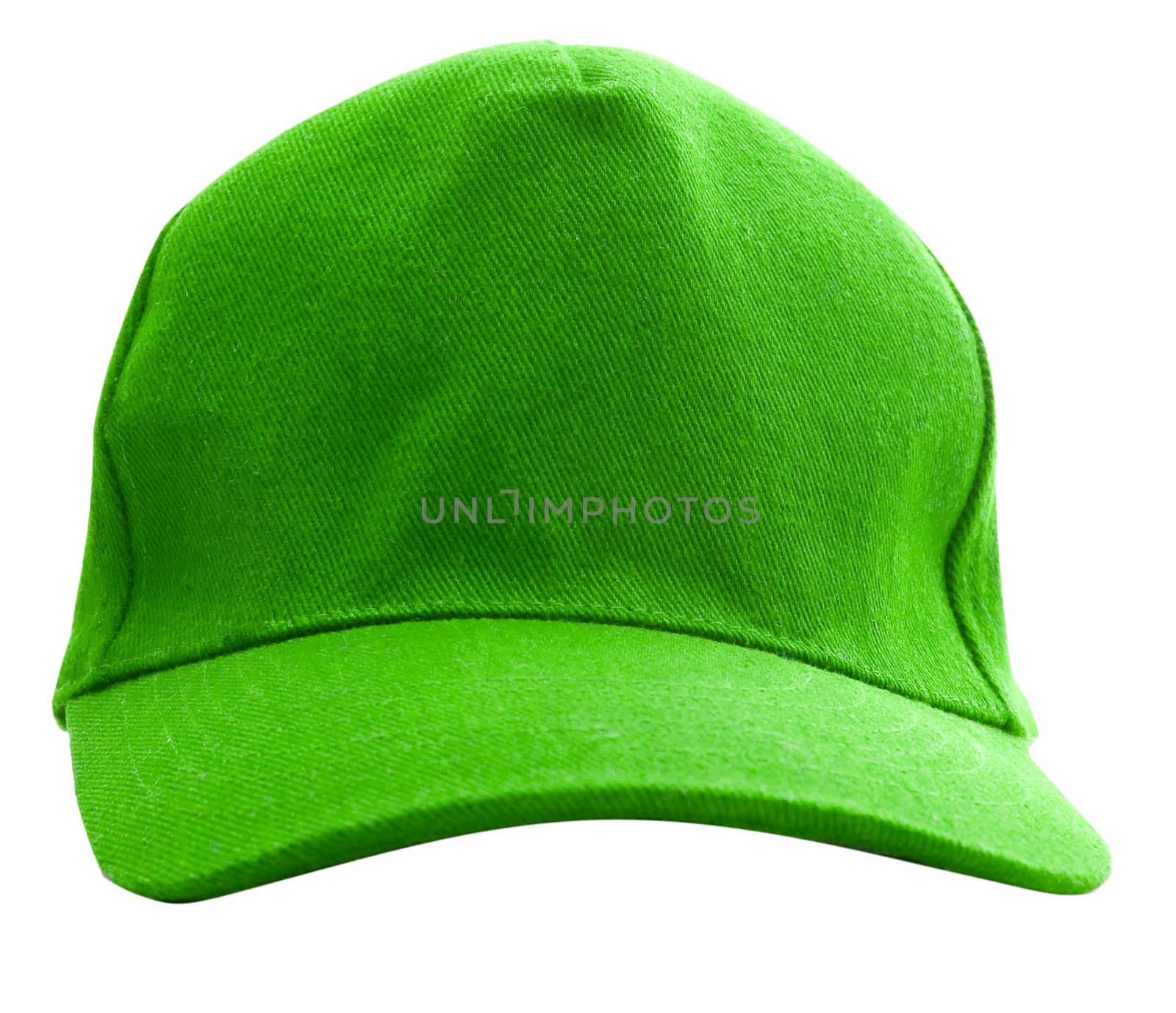 A green baseball cap is isolated on a white background