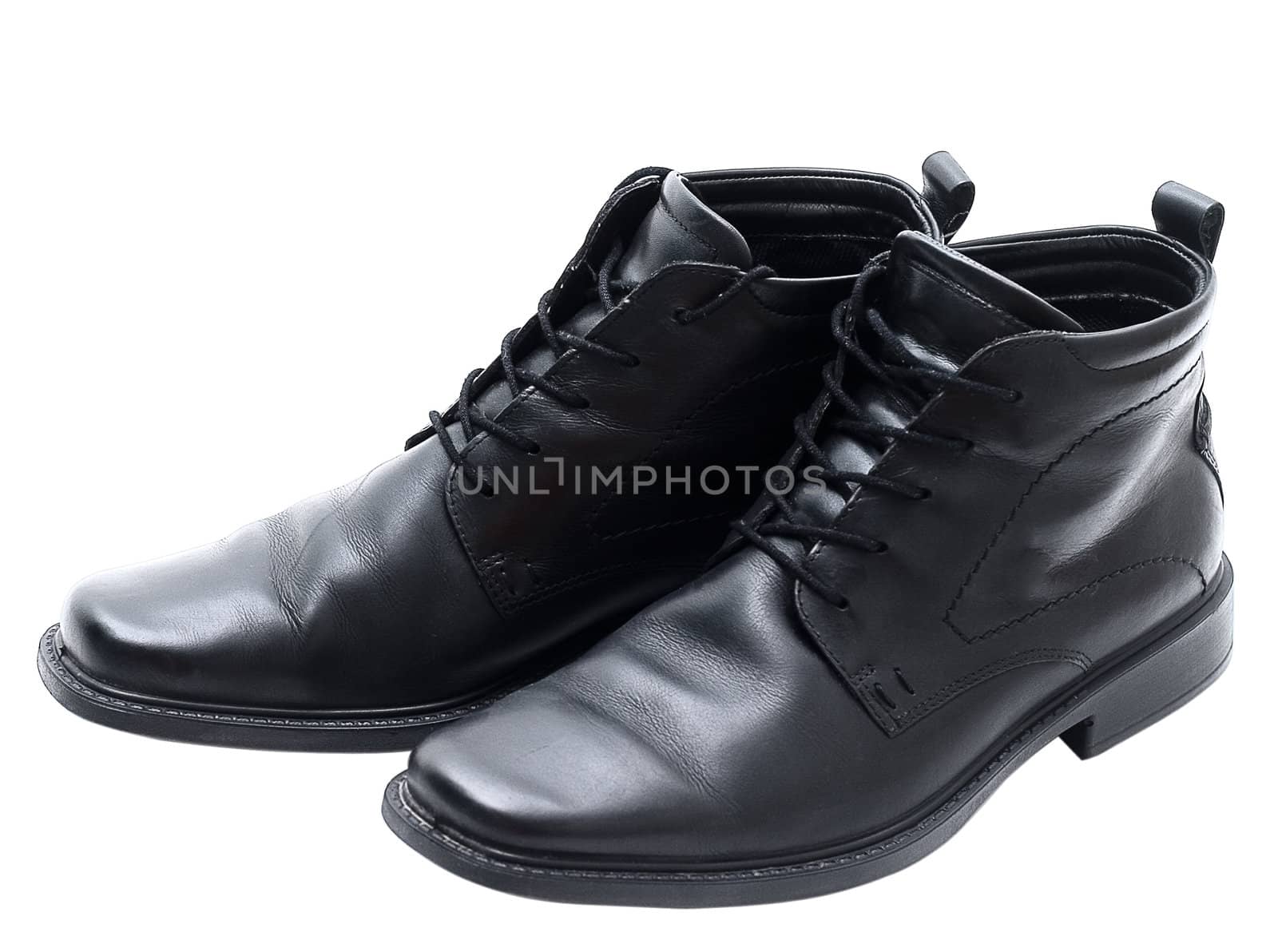 Men's winter leather boots isolated on white background
