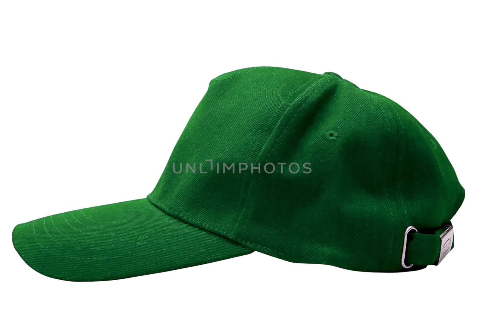 A green baseball cap is isolated on a white background