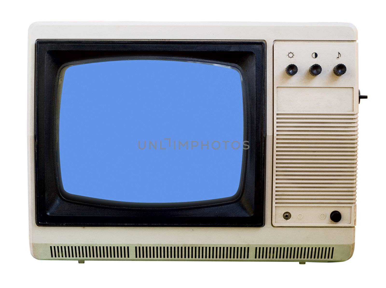 The old small TV set isolated on white background