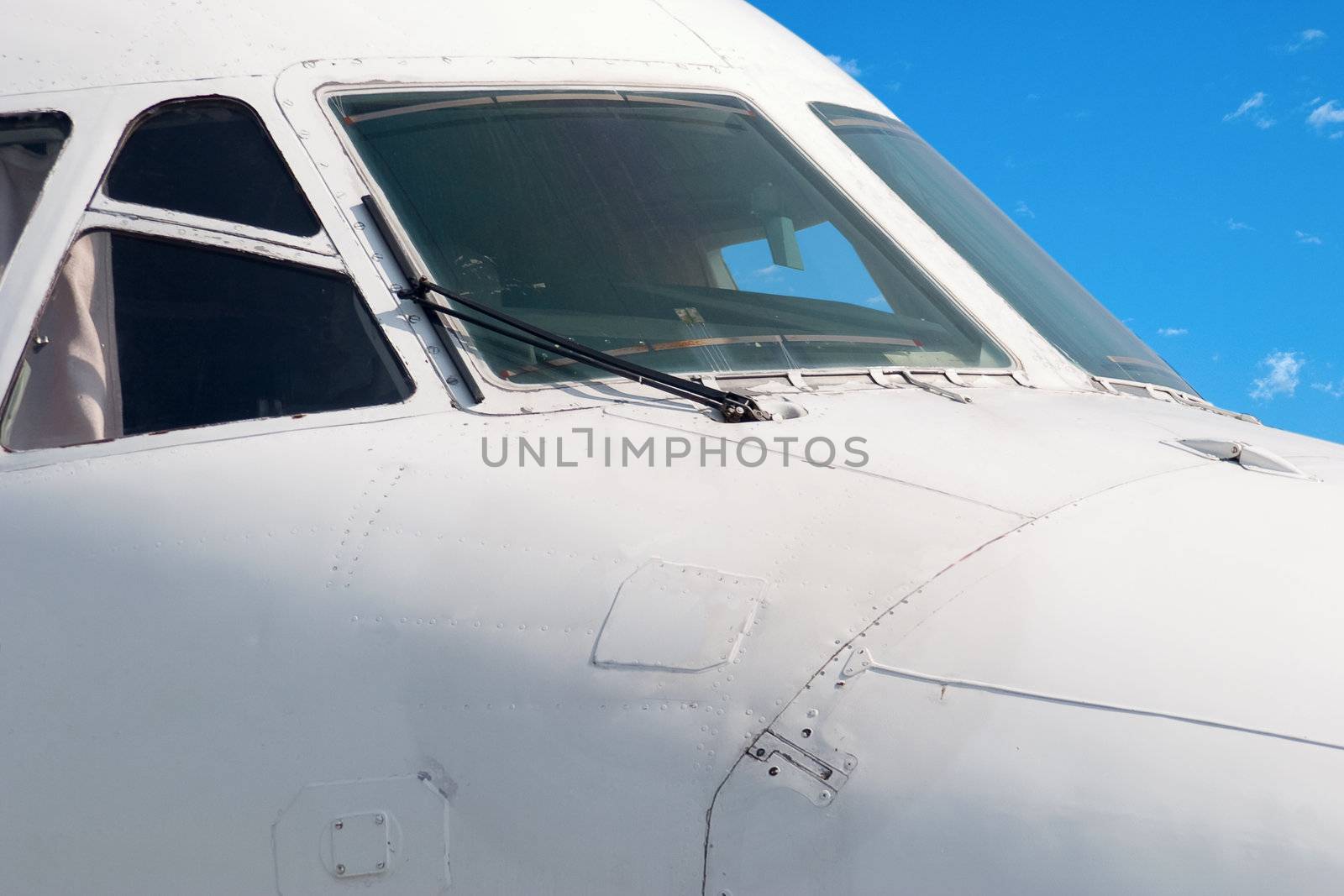 Modern aircraft. Cockpit close-up
