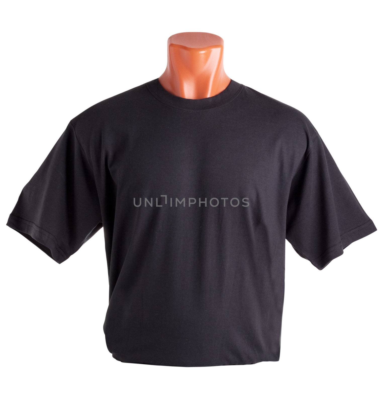 T-shirt on a mannequin isolated on white background. Front view, small folds, natural position.