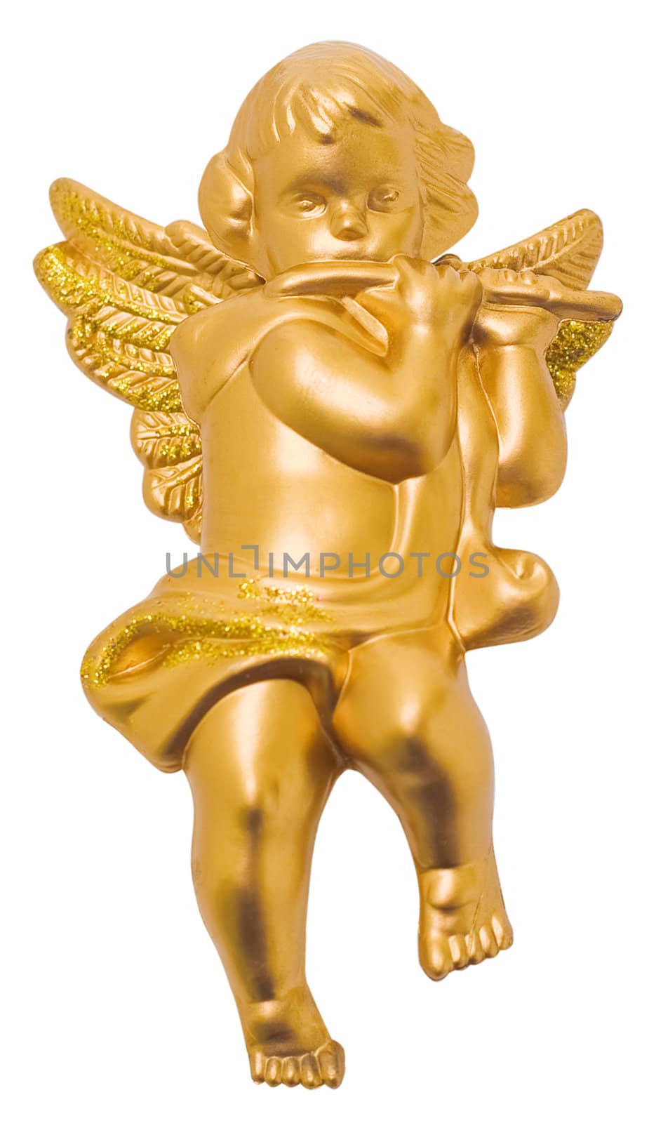 Figure of an angel-cupid gold color is isolated on a white background