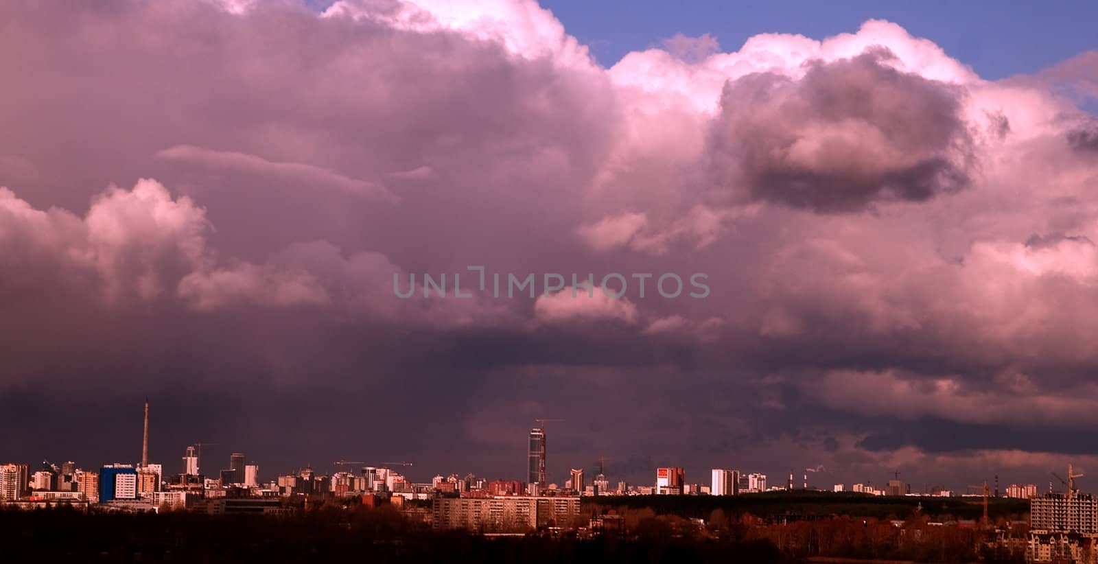 The storm clouds over the city. Concept of inclement weather