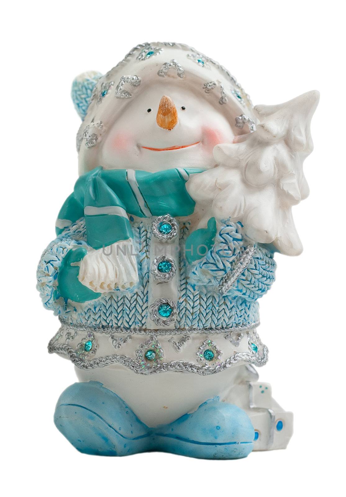 Toy Christmas snowman isolated on a white background
