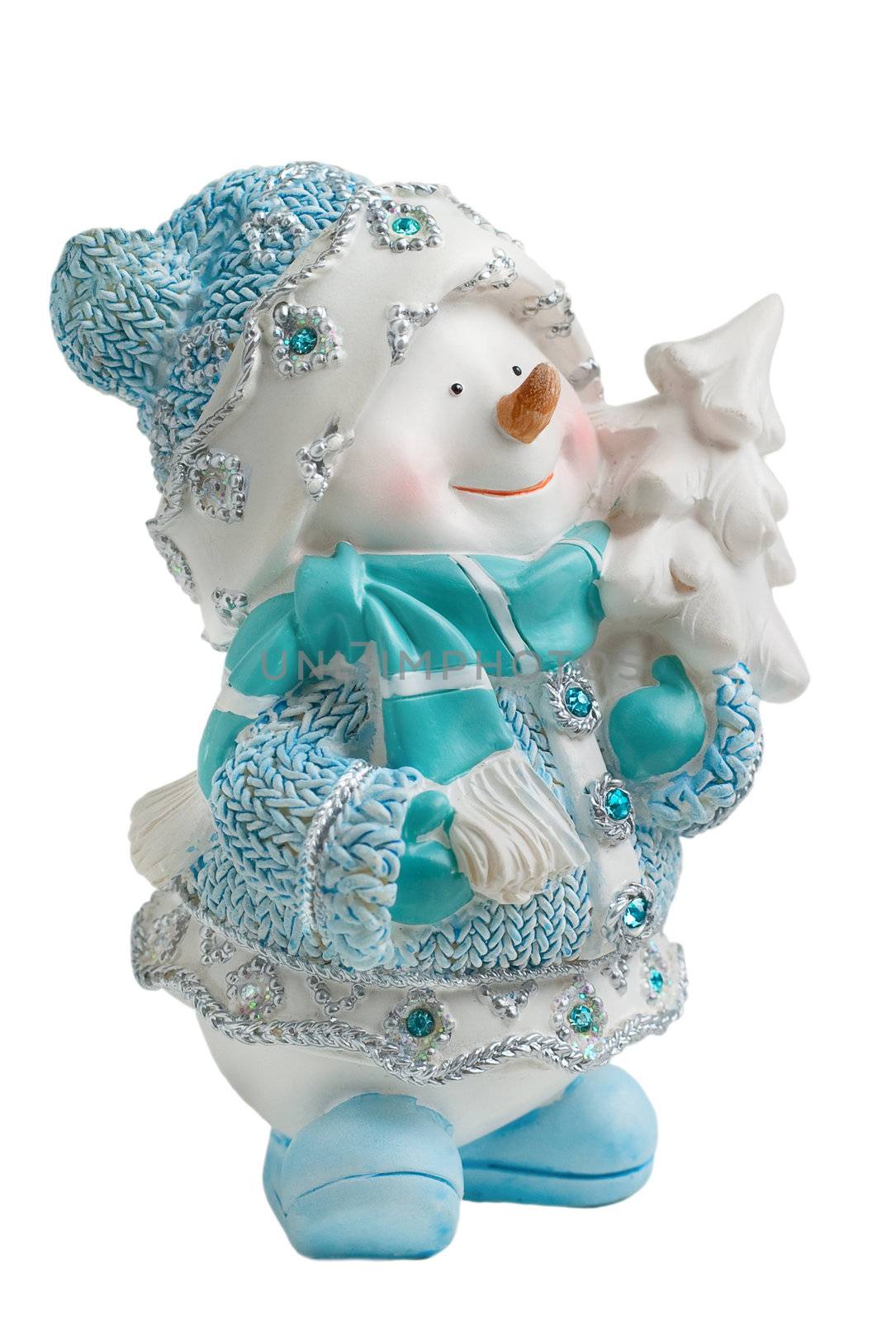 Toy Christmas snowman isolated on a white background
