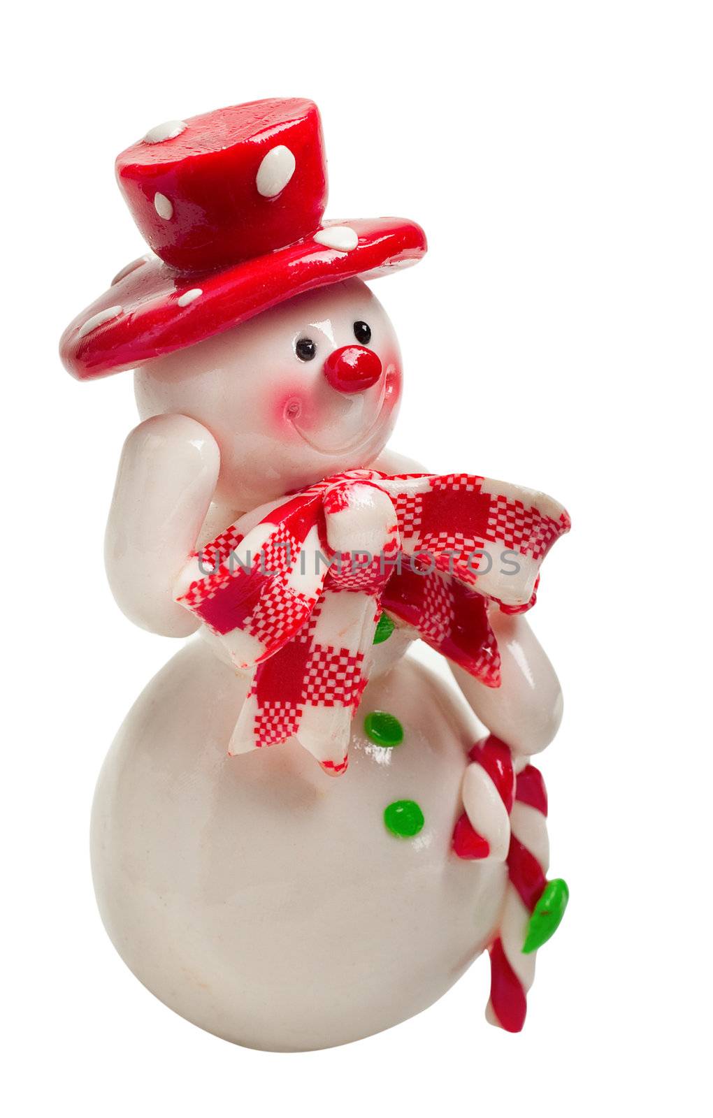 Toy christmas snowman isolated on a white background