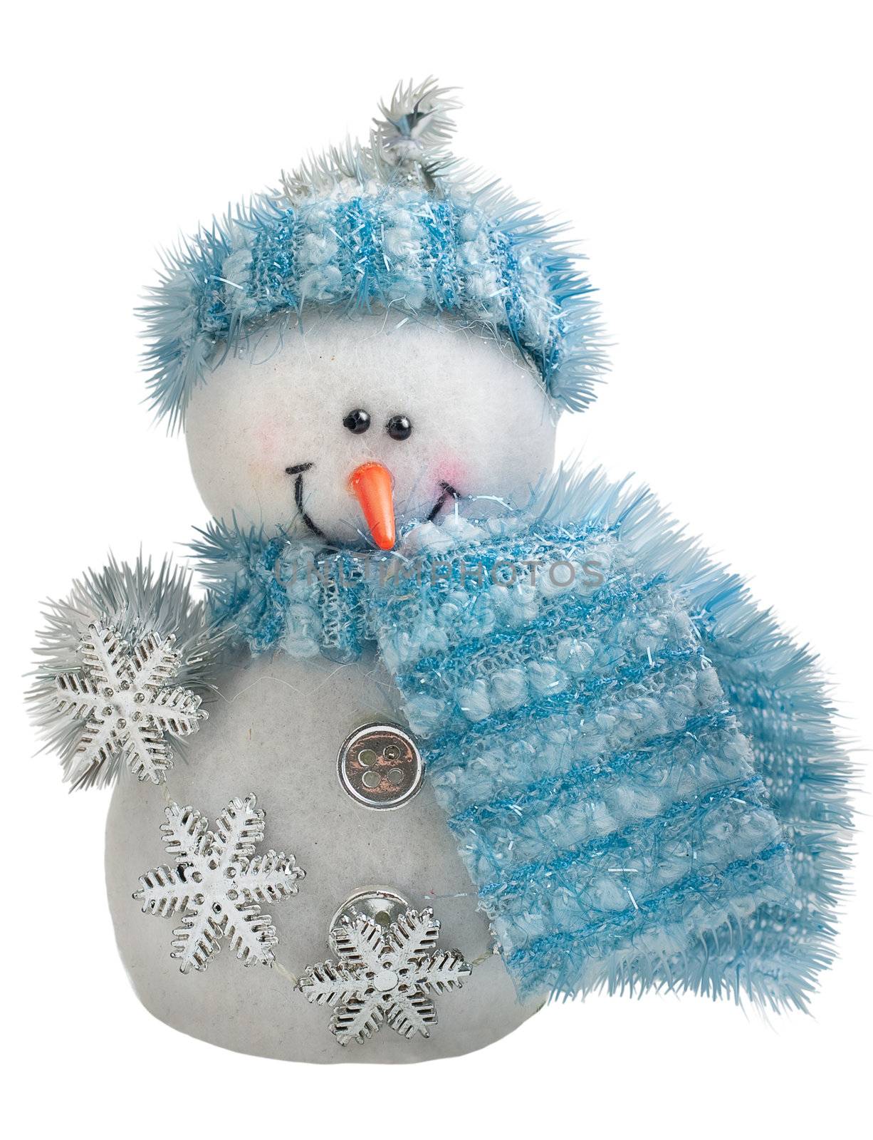Toy christmas snowman isolated on a white background