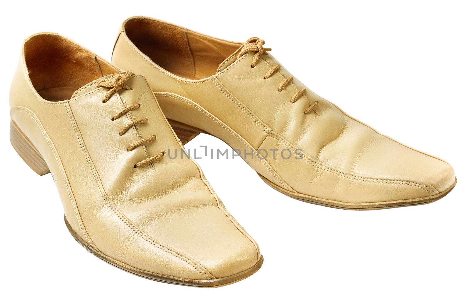 Mans beige shoes isolated without shadows on white background