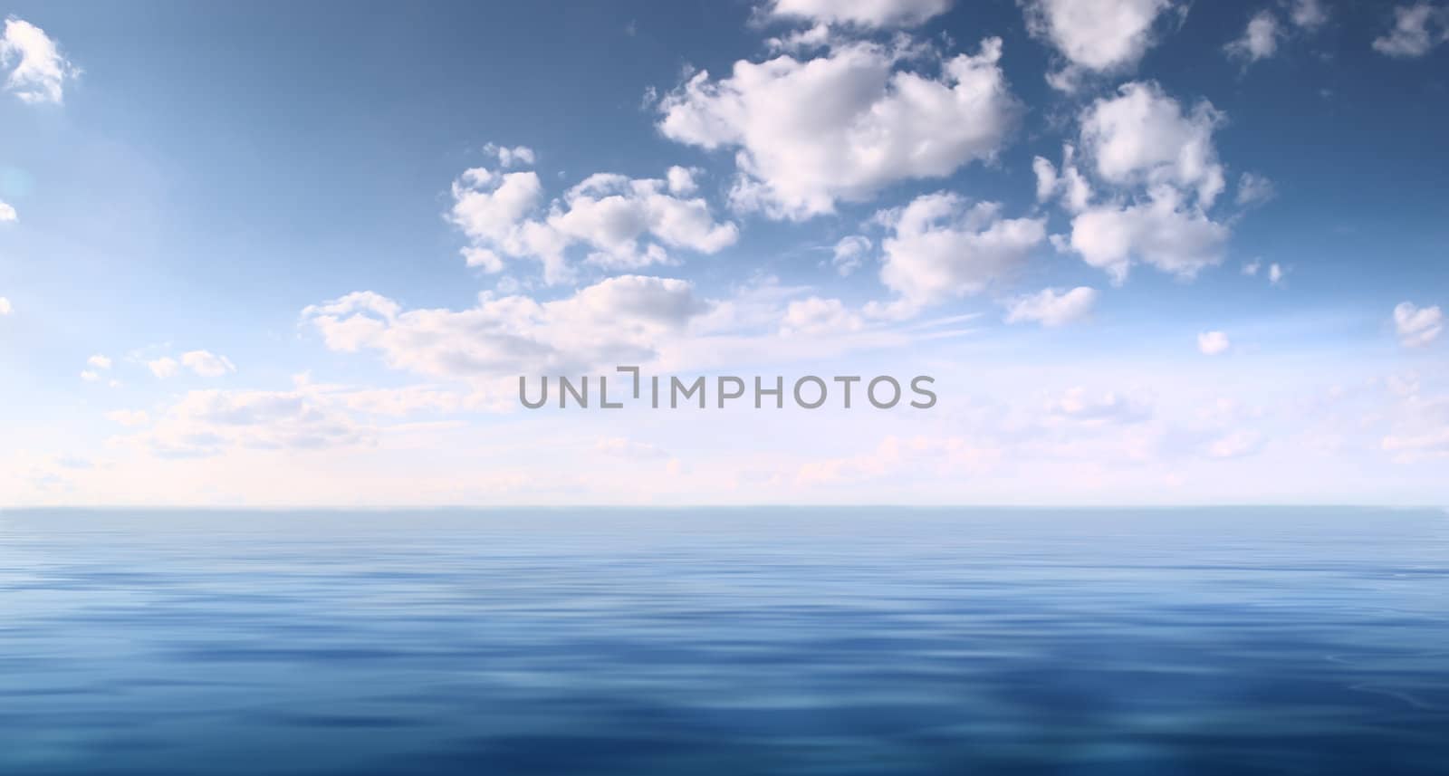Seascape: quiet sea and bright sky with clouds