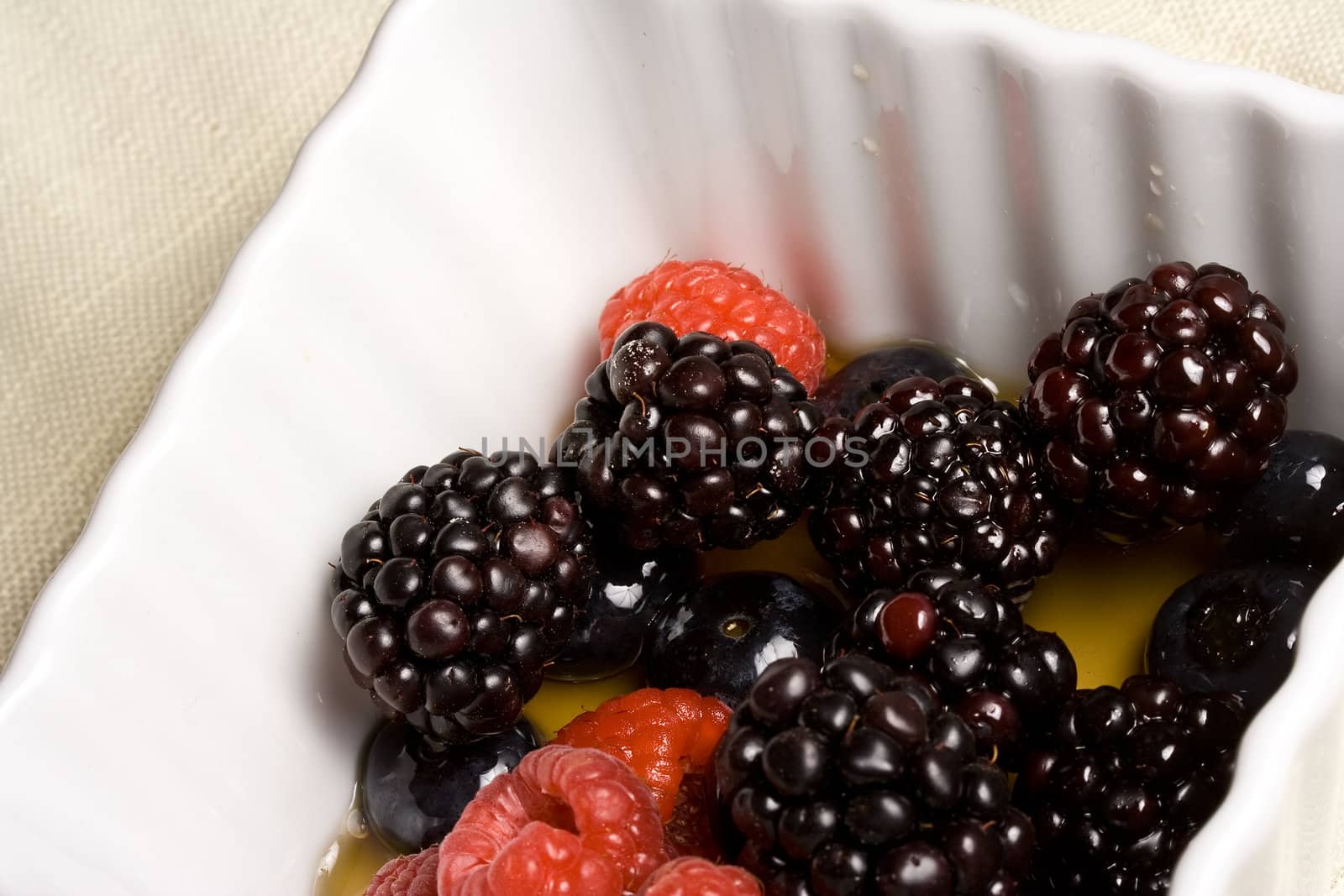 healthy white bowl of ripe fruit in syrup 